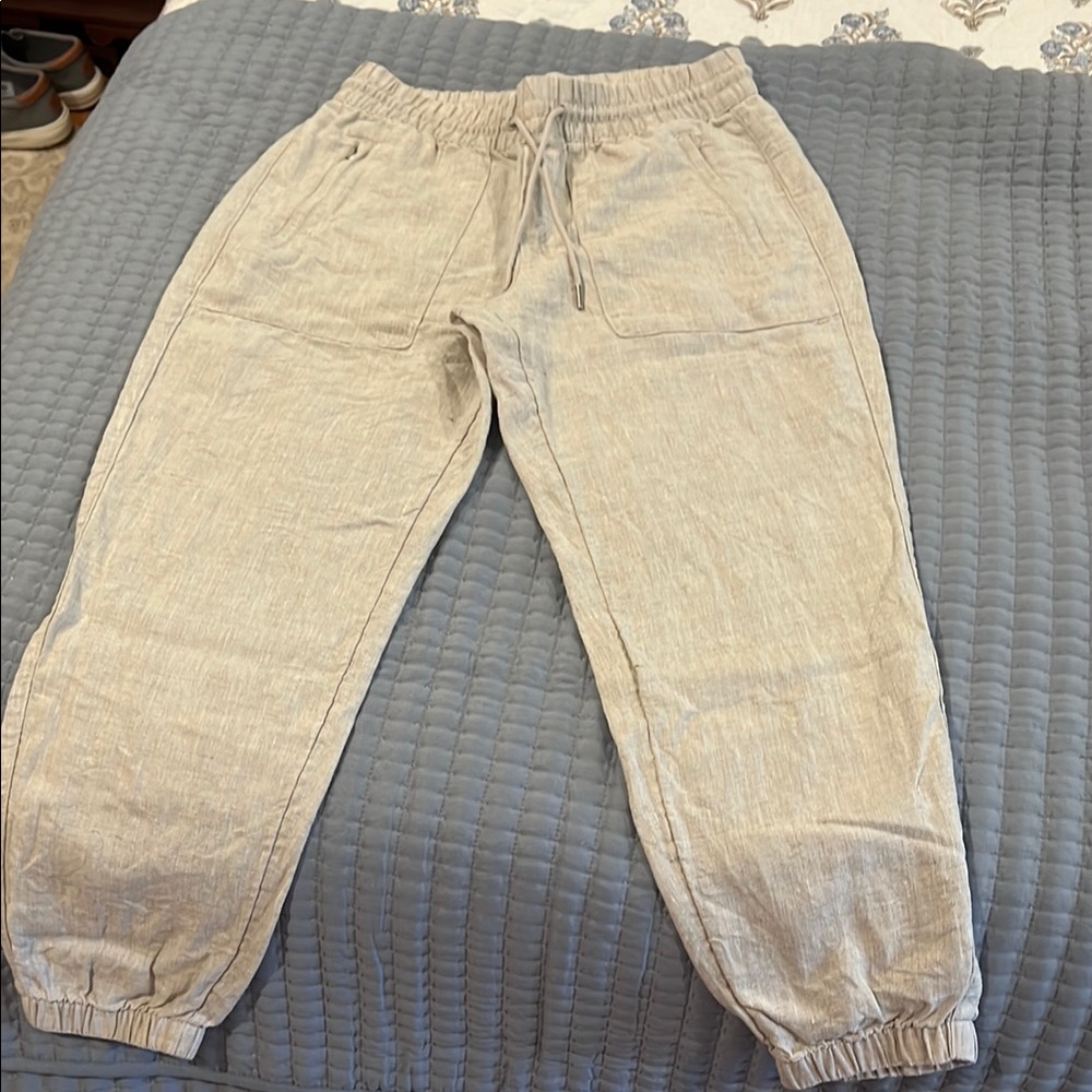 Athleta Tan linen jogger with Elastic Cuffs and Relaxed Fit